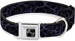 Buckle-Down Metal Seatbelt Buckle Polyester Dog Collar, Marble Black/Purple, Wide Large: 20 to 31-in neck, 1.5-in wide