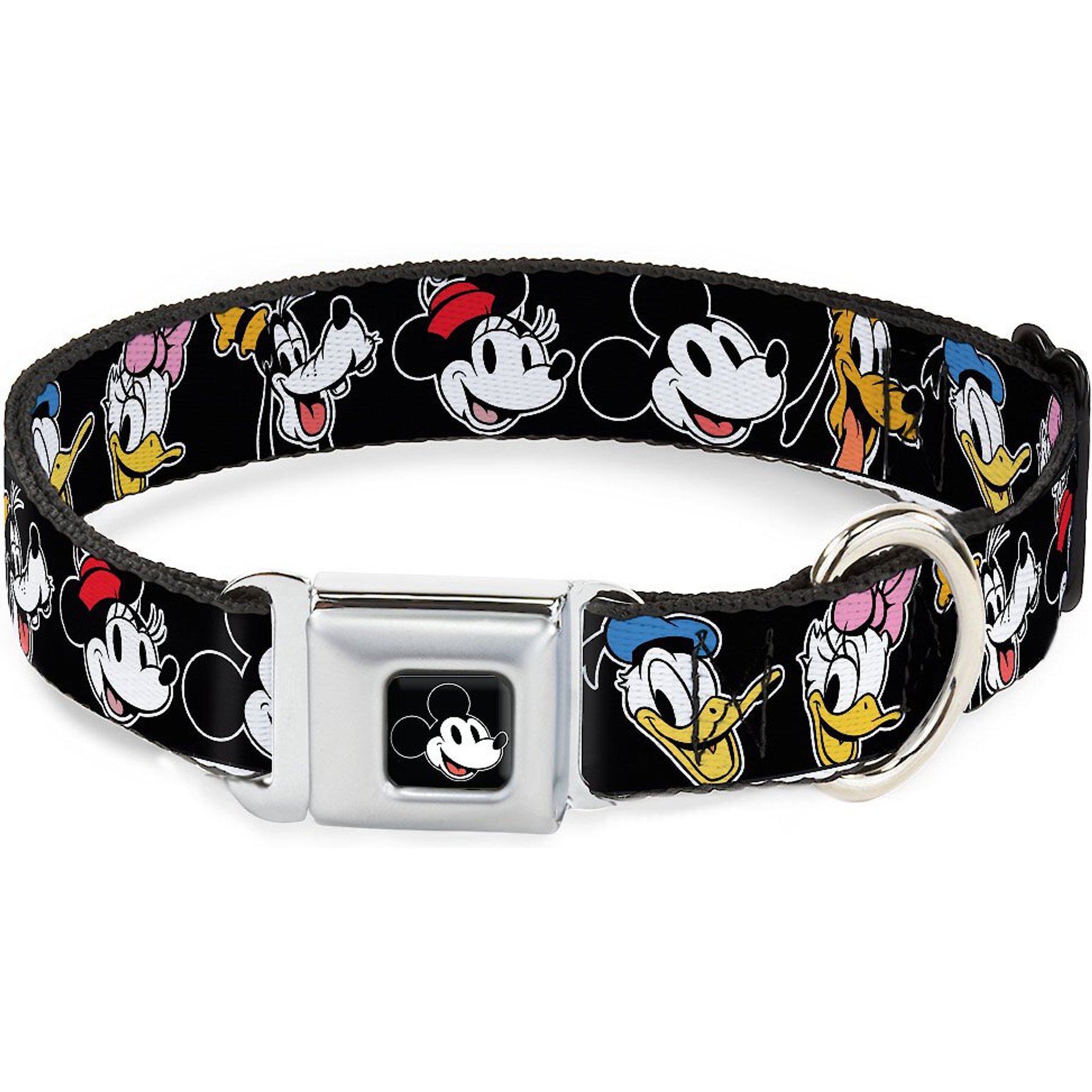 Buckle-Down Mickey Mouse Smiling Face Polyester Dog Collar, Medium Wide: 16 to 23-in neck, 1.5-in wide