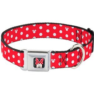 Buckle-Down Minnie Mouse Polka Dot Polyester Seatbelt Buckle Dog Collar, Medium: 11 to 17-in neck, 1-in wide