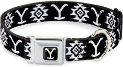 Buckle-Down Paramount Network Yellowstone Dutton Ranch & Native American Icons Metal Seatbelt Buckle Polyester Dog Collar, Black, Wide Small: 13 to 17-in neck, 1.5-in wide