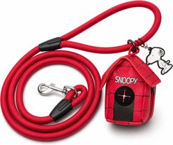 Buckle-Down Peanuts Embellishment Dog Leash with Waste Bag Dispenser, Red, 4.5-ft long, 2.5-in wide