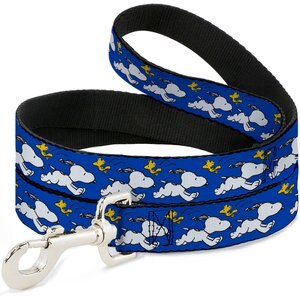 Buckle-Down Peanuts Snoopy Smiling Pose Paw Print Polyester Dog Leash, Yellow/Black/White, 4-ft Long, 1-in wide