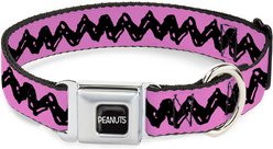 Buckle-Down Peanuts Worldwide LLC Peanuts Charlie Brown Metal Seatbelt Buckle Dog Collar, Pink/Black, Medium: 16 to 23-in neck, 1.5-in wide