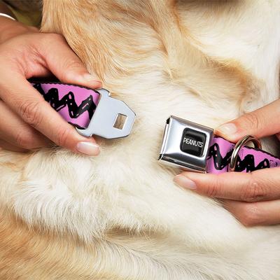 Show full view: Buckle-Down Peanuts Worldwide LLC Peanuts Charlie Brown Metal Seatbelt Buckle Dog Collar, Pink/Black, Small: 13 to 17-in neck, 1.5-in wide slide 2 of 6