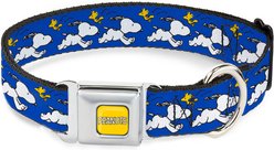 Buckle-Down Peanuts Worldwide LLC Snoopy Running Metal Seatbelt Buckle Dog Collar, Blue, Medium: 11 to 16.5-in neck, 1-in wide
