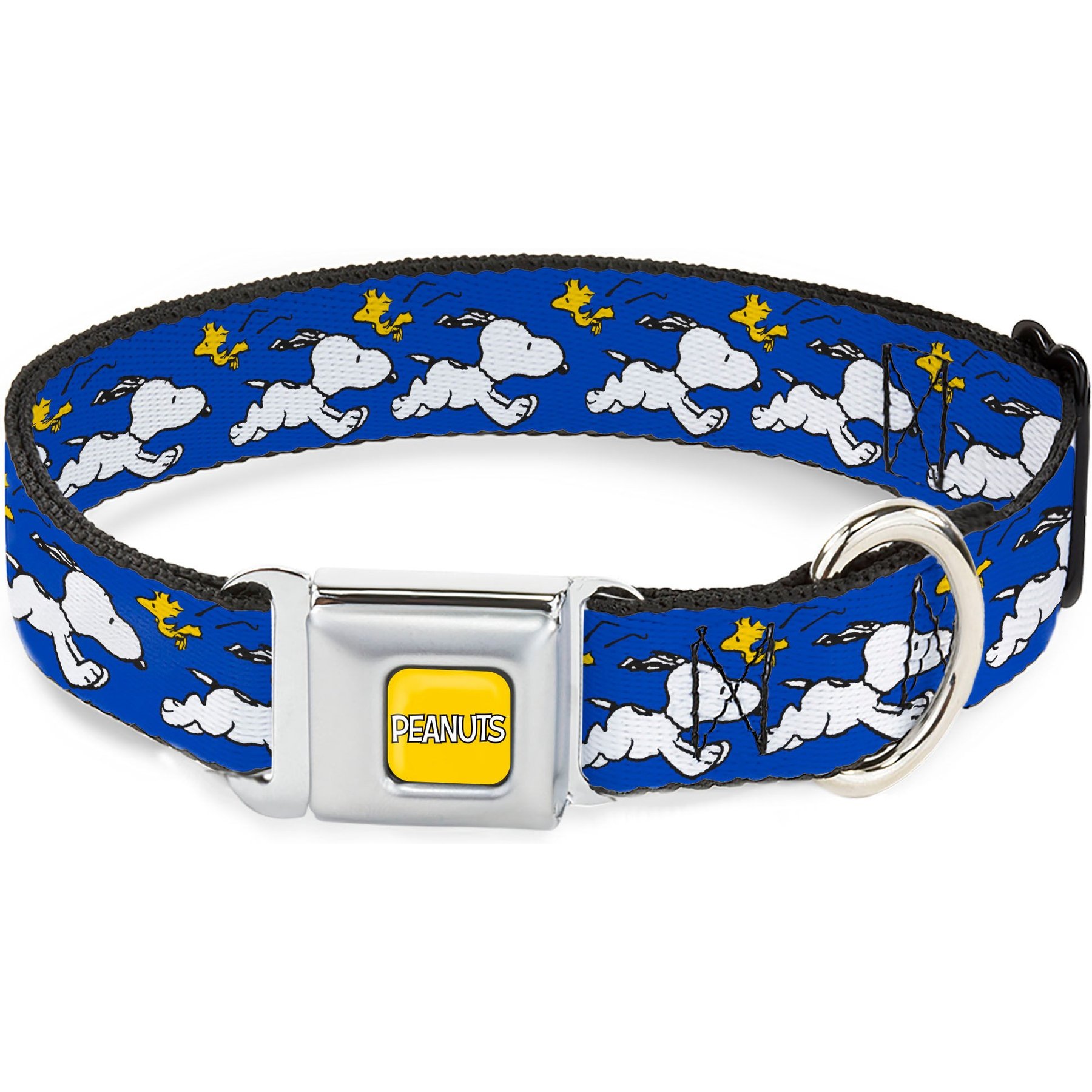 Buckle-Down Peanuts Worldwide LLC Snoopy Running Metal Seatbelt Buckle Dog Collar, Blue, Small: 9.5 to 13-in neck, 1-in wide