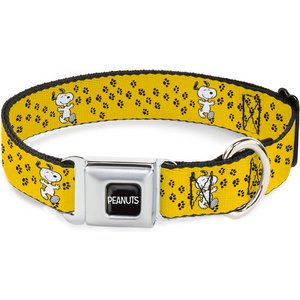 Buckle-Down Peanuts Worldwide LLC Snoopy Smiling Metal Seatbelt Buckle Dog Collar, Yellow/Black/White, Large: 15 to 24-in neck, 1-in wide