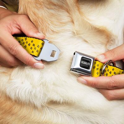 Show full view: Buckle-Down Peanuts Worldwide LLC Snoopy Smiling Metal Seatbelt Buckle Dog Collar, Yellow/Black/White, Medium: 16 to 23-in neck, 1.5-in wide slide 2 of 6