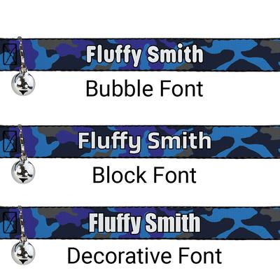 Show full view: Buckle-Down Personalized Breakaway Cat Collar with Bell, Blue Camo slide 2 of 2