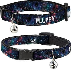 Buckle-Down Personalized Breakaway Cat Collar with Bell, Galaxy Collage