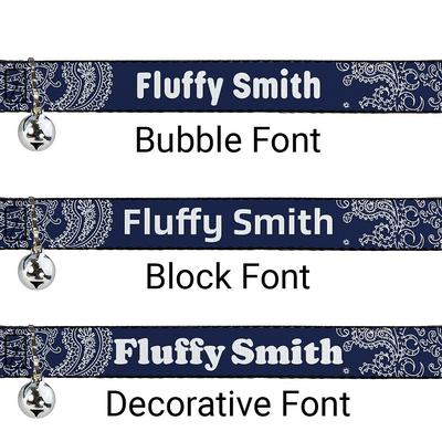 Show full view: Buckle-Down Personalized Breakaway Cat Collar with Bell, Paisley Blue & White slide 2 of 2