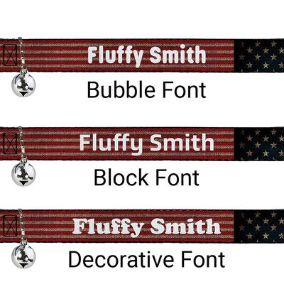 Show full view: Buckle-Down Personalized Breakaway Cat Collar with Bell, Vintage US Flag Stretch slide 2 of 2