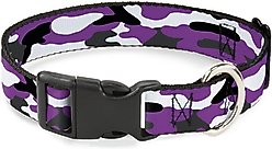 Buckle-Down Plastic Buckle Polyester Dog Collar, Camo Purple/Black/White, Wide Small: 13 to 17-in neck, 1.5-in wide
