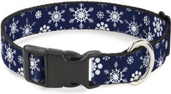 Buckle-Down Plastic Buckle Snowflakes Print Polyester Dog Collar, Blue/White, Wide Small: 13 to 17-in neck, 1.5-in wide