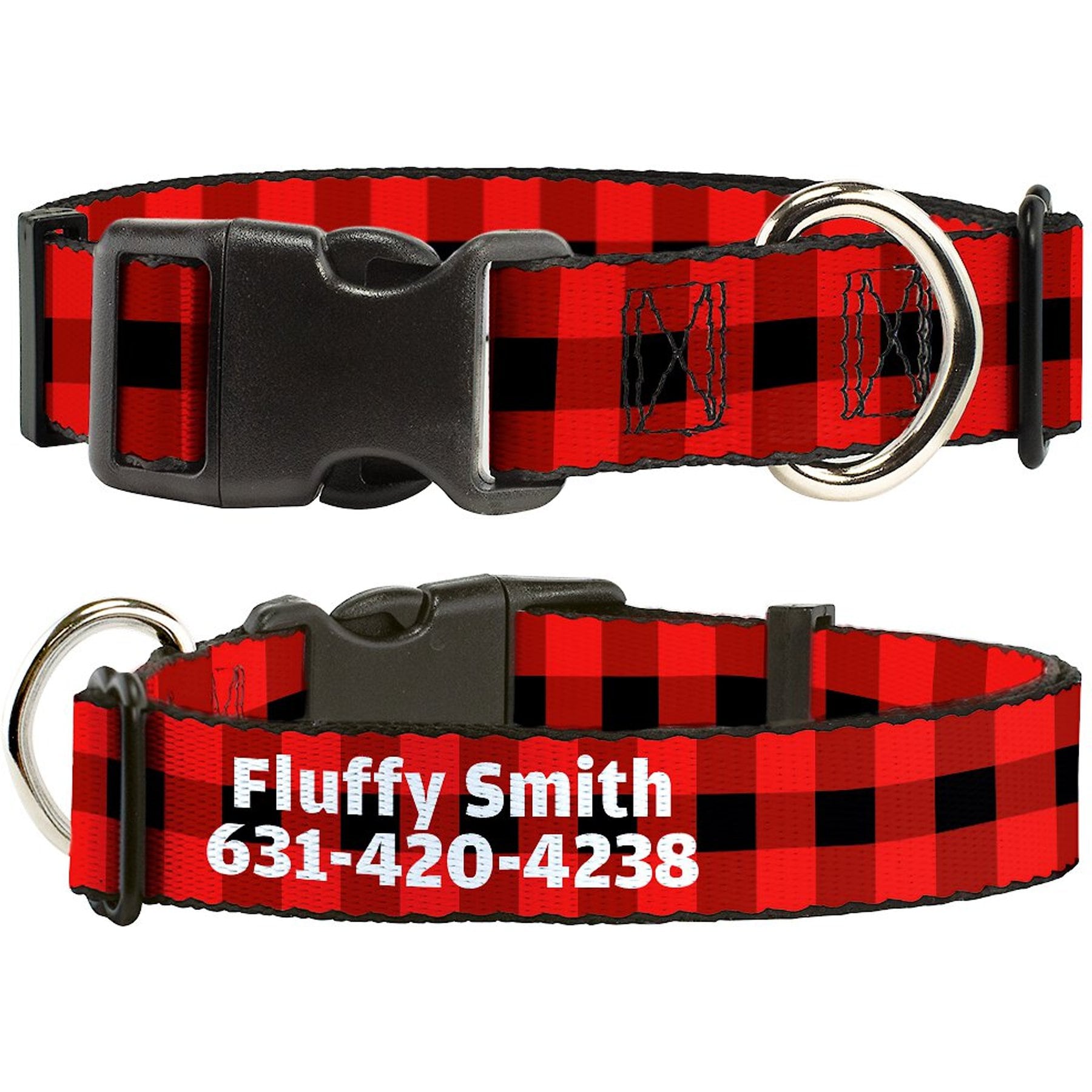 Buckle-Down Polyester Personalized Dog Collar, Buffalo Plaid, Medium