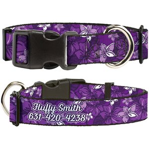 Buckle-Down Polyester Personalized Dog Collar, Hibiscus Collage, Medium