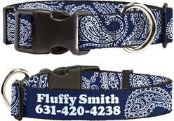Buckle-Down Polyester Personalized Dog Collar, Paisley Blue & White, Large