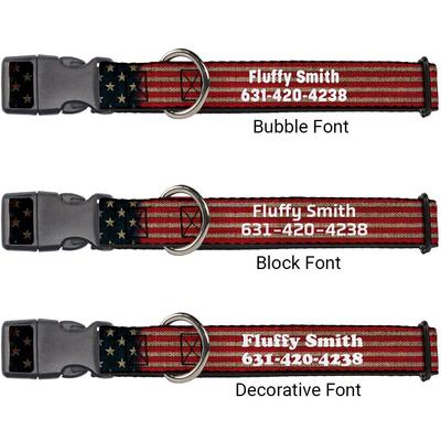 Show full view: Buckle-Down Polyester Personalized Dog Collar, Vintage US Flag, Small slide 2 of 8