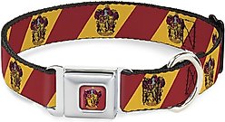 Buckle-Down Seatbelt Buckle Gryffindor Crest Diagonal Stripe Dog Collar, Gold & Red, 13-17-in