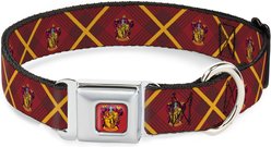 Buckle-Down Seatbelt Buckle Harry Potter Gryffindor Crest Plaid Dog Collar, Red & Gold, 16-23-in