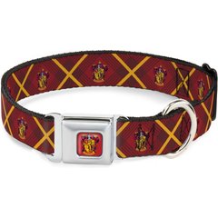 Buckle-Down Seatbelt Buckle Harry Potter Gryffindor Crest Plaid Dog Collar, Red & Gold, 9.5-13-in