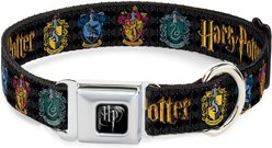 Buckle-Down Seatbelt Buckle Harry Potter Hufflepuff Ravenclaw Gryffindor Slytherin Dog Collar, Black, 16-23-in