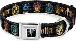 Buckle-Down Seatbelt Buckle Harry Potter Hufflepuff Ravenclaw Gryffindor Slytherin Dog Collar, Black, 9.5-13-in