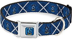 Buckle-Down Seatbelt Buckle Harry Potter Ravenclaw Crest Plaid Dog Collar, Blue & Gray, 13-17-in