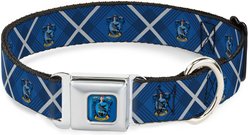 Buckle-Down Seatbelt Buckle Harry Potter Ravenclaw Crest Plaid Dog Collar, Blue & Gray, 16-23-in