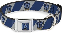 Buckle-Down Seatbelt Buckle Ravenclaw Crest Diagonal Stripe Dog Collar, Gray & Blue, 11-16.5-in