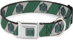 Buckle-Down Seatbelt Buckle Slytherin Crest Diagonal Stripe Dog Collar, Gray & Green, 11-16.5-in