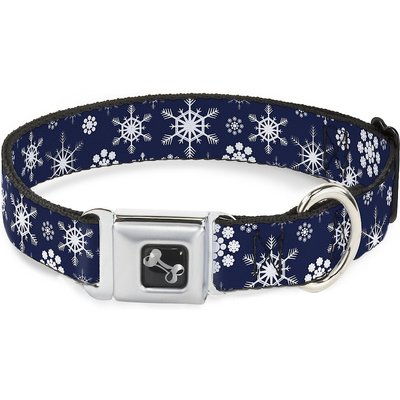 Buckle-Down Buckle-Down Snowflakes Dog Collar, Blue, Large