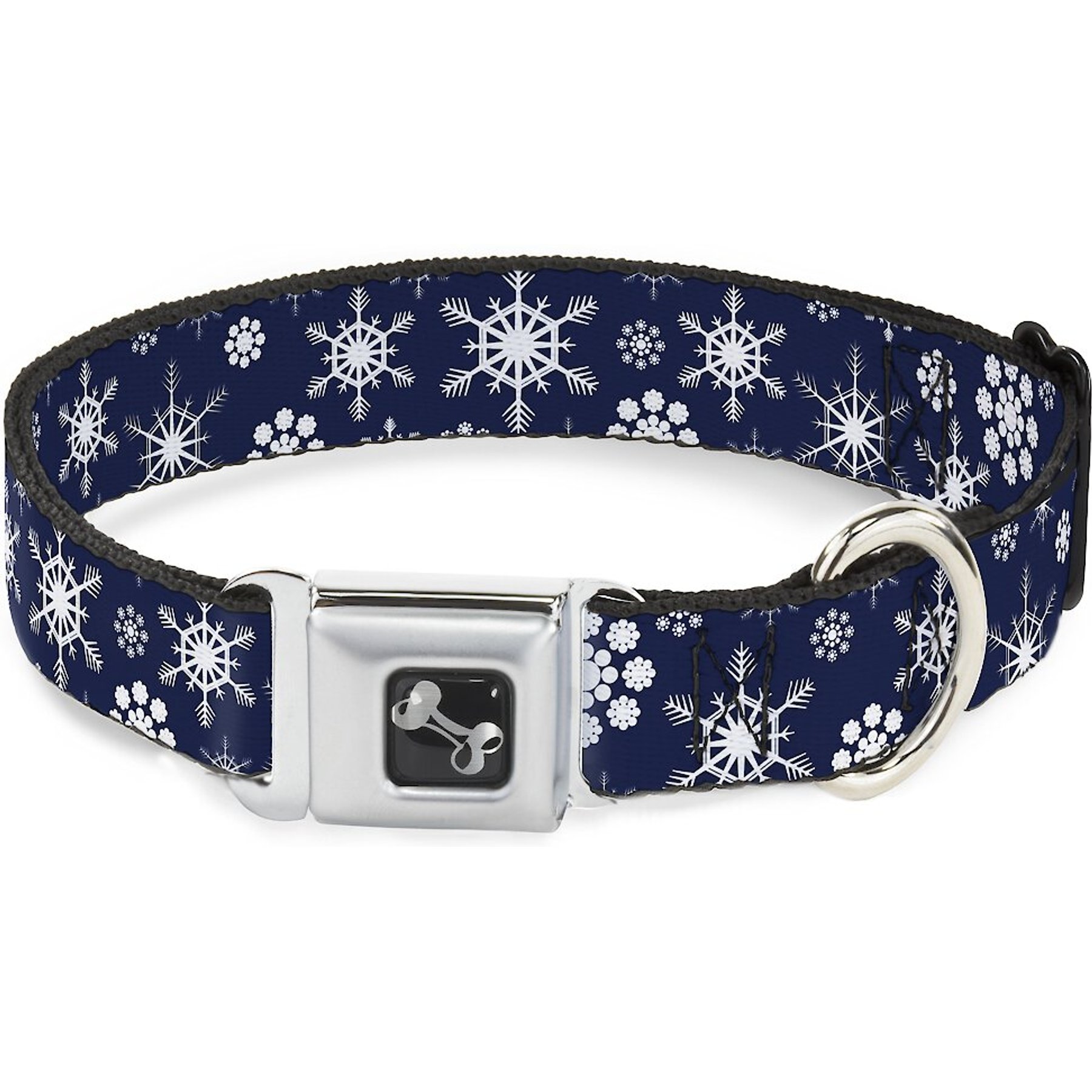 Buckle-Down Snowflakes Dog Collar, Blue, Wide-Medium