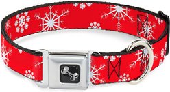 Buckle-Down Snowflakes Dog Collar, Red, Wide-Small