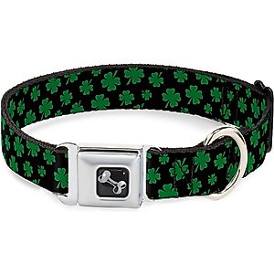 Buckle-Down St. Pat's Clovers Dog Collar, Wide-Medium, Black