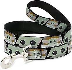 Buckle-Down Star Wars Baby Yoda the Child Chibi Face Blocks Polyester Standard Dog Leash, Medium: 6-ft long, 1-in wide