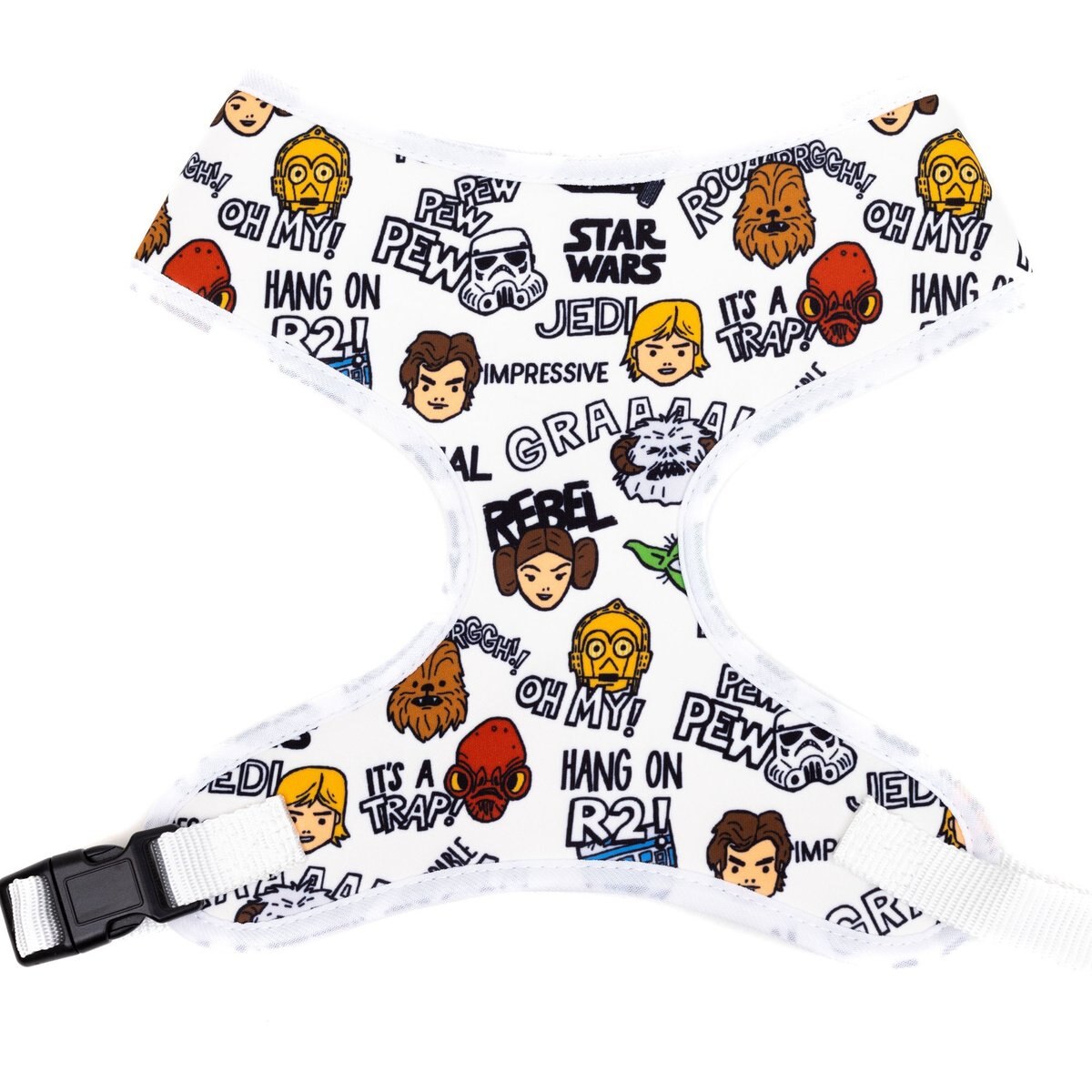 Buckle-Down Star Wars Characters & Quotes Cartoon Collage Gray Plastic Buckle Ployester Dog Harness, White, Large: 19 to 29-in chest