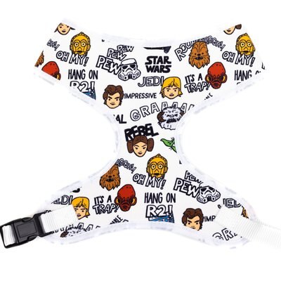 Buckle-Down Buckle-Down Star Wars Characters & Quotes Cartoon Collage Gray Plastic Buckle Ployester Dog Harness, White, Large: 19 to 29-in chest