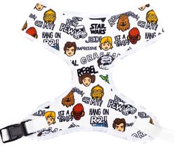 Buckle-Down Star Wars Characters & Quotes Cartoon Collage Gray Plastic Buckle Ployester Dog Harness, White, Small: 14 to 17-in chest