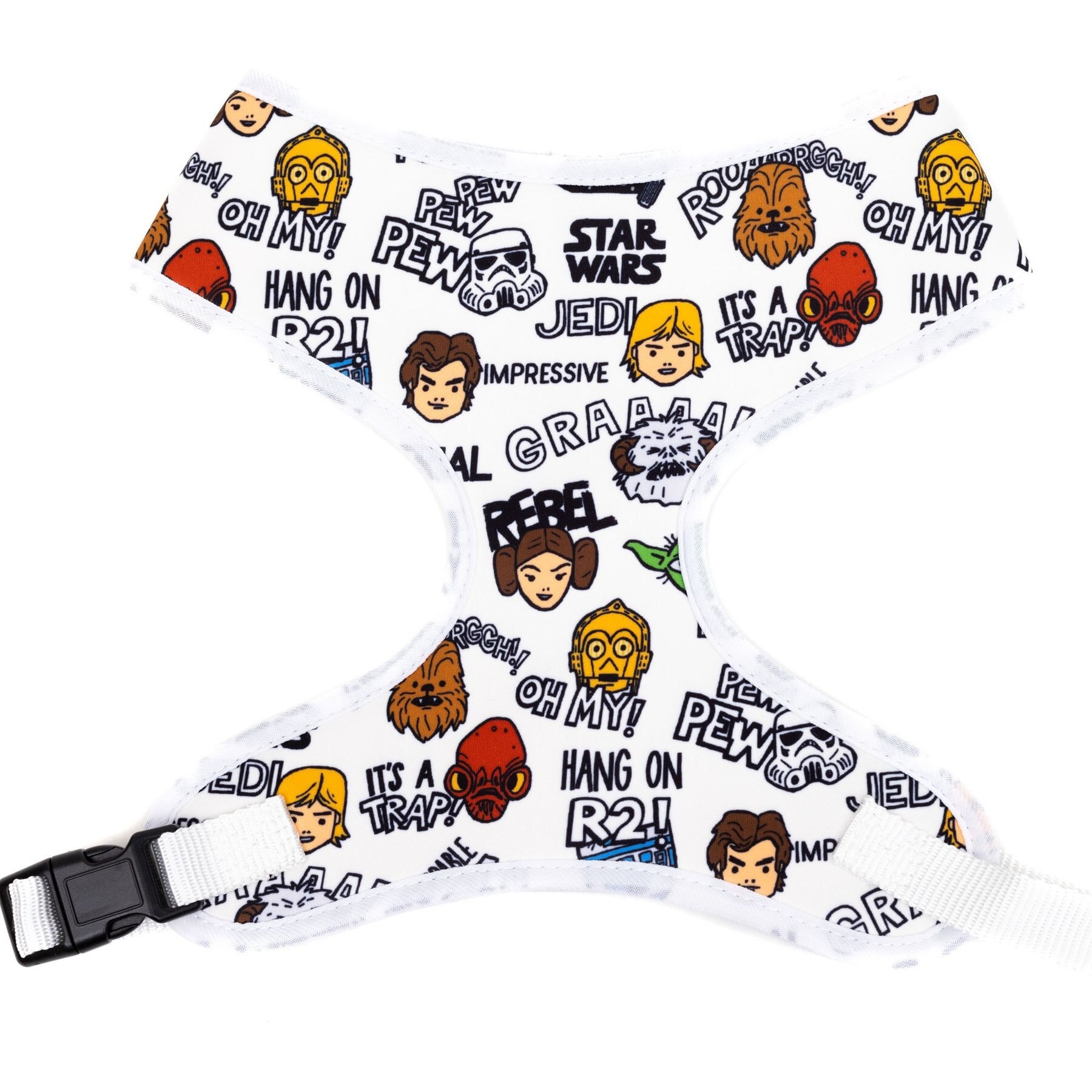 Buckle-Down Star Wars Characters & Quotes Cartoon Collage Gray Plastic Buckle Ployester Dog Harness, White, X-Large: 20 to 31-in chest