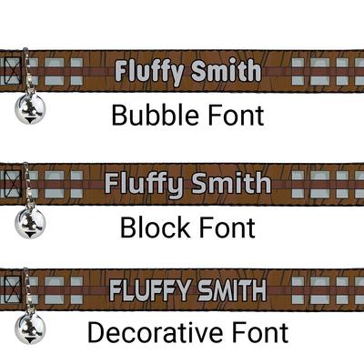 Show full view: Buckle-Down Star Wars Chewbacca Bandolier Bounding Personalized Breakaway Cat Collar with Bell slide 2 of 2