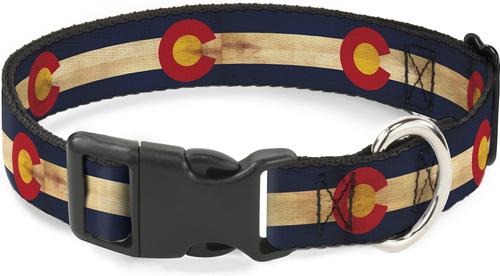 Show full view: Buckle-Down State Plastic Clip Polyester Dog Collar, Large: 15 to 26-in neck, 1-in wide, Colorado slide 1 of 9