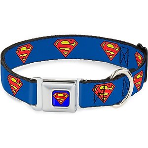 Buckle-Down Superman Shield Seatbelt Buckle Dog Collar, Wide Large