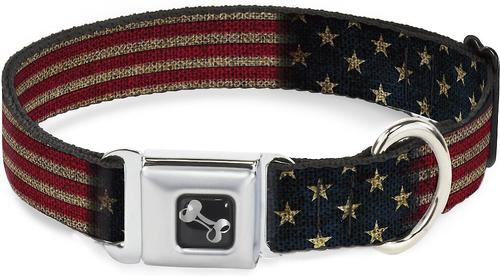 Show full view: Buckle-Down Vintage US Flag Polyester Seatbelt Buckle Dog Collar, Small: 9 to 15-in neck, 1-in wide slide 1 of 10