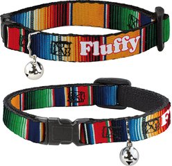 Buckle-Down Zarape2 Vertical Multi Color Stripe Personalized Breakaway Cat Collar with Bell