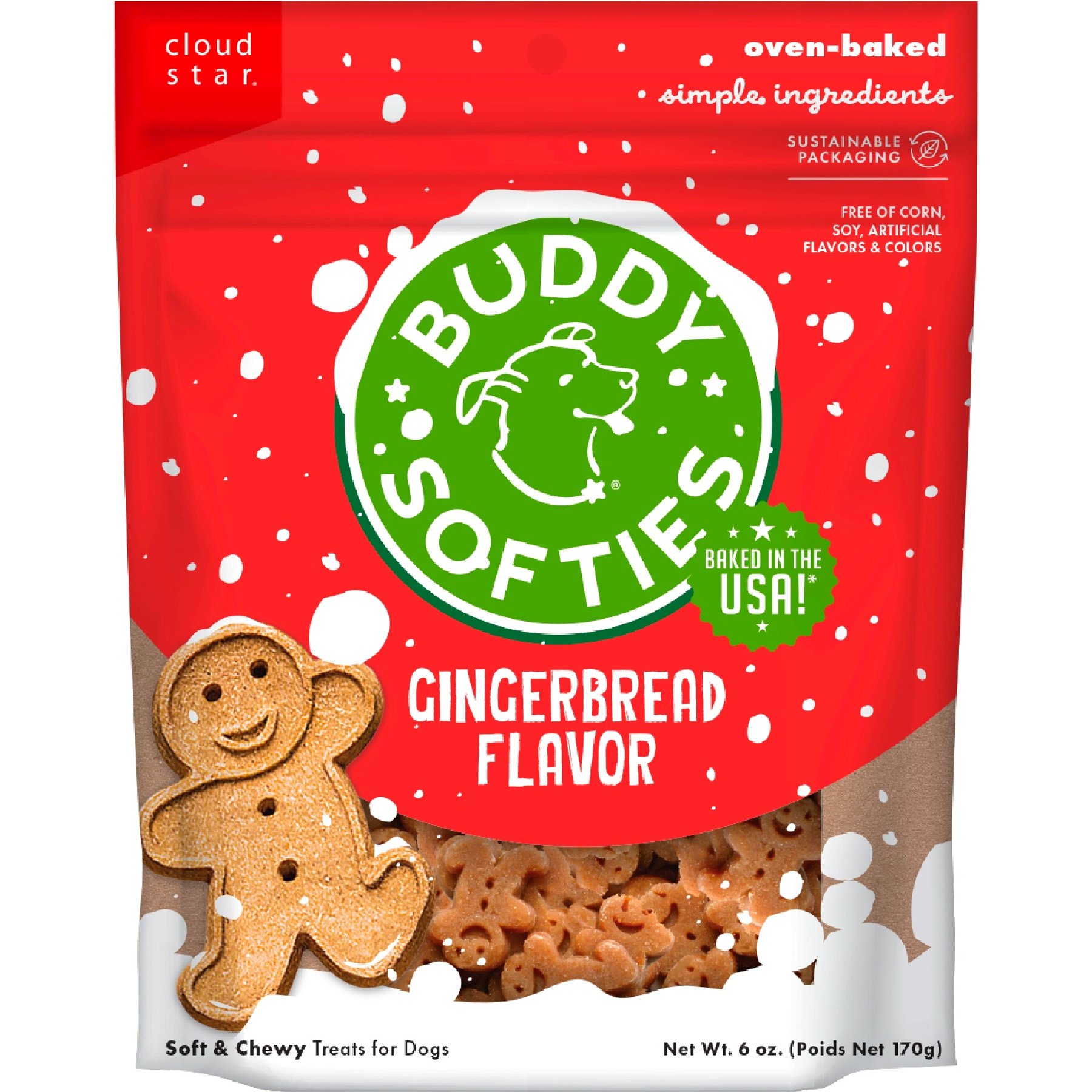 Buddy Biscuits Buddy Softies Holiday Treats Gingerbread Flavor Soft & Chewy Dog Treats, 6-oz bag