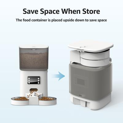 Show full view: Bueteka Automatic Food Dispenser with Splitter & Stainless Bowls Cat & Dog Feeder, 6-lit, White slide 9 of 11