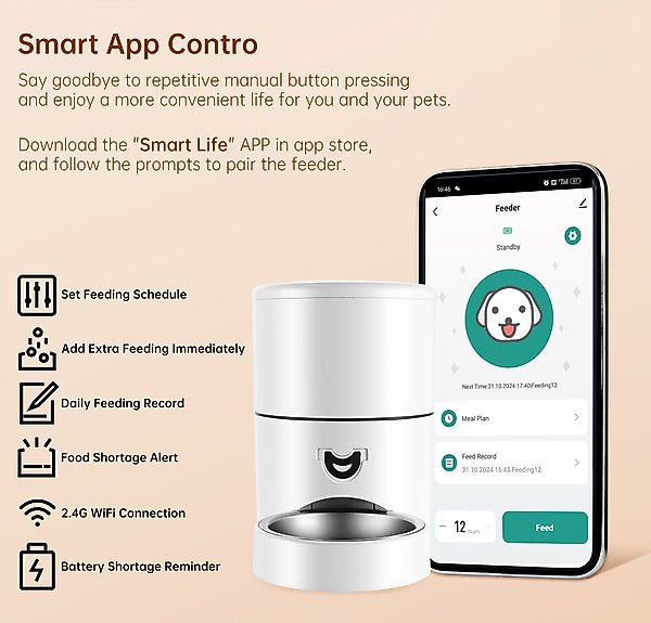 Show full view: Bueteka Smart Automatic Dog & Cat Food Dispenser, White, 4-liter slide 2 of 10