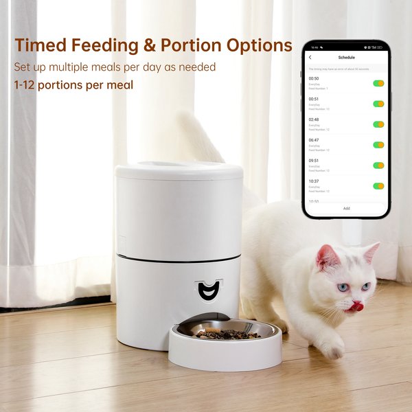 Show full view: Bueteka Smart Automatic Dog & Cat Food Dispenser, White, 4-liter slide 3 of 10