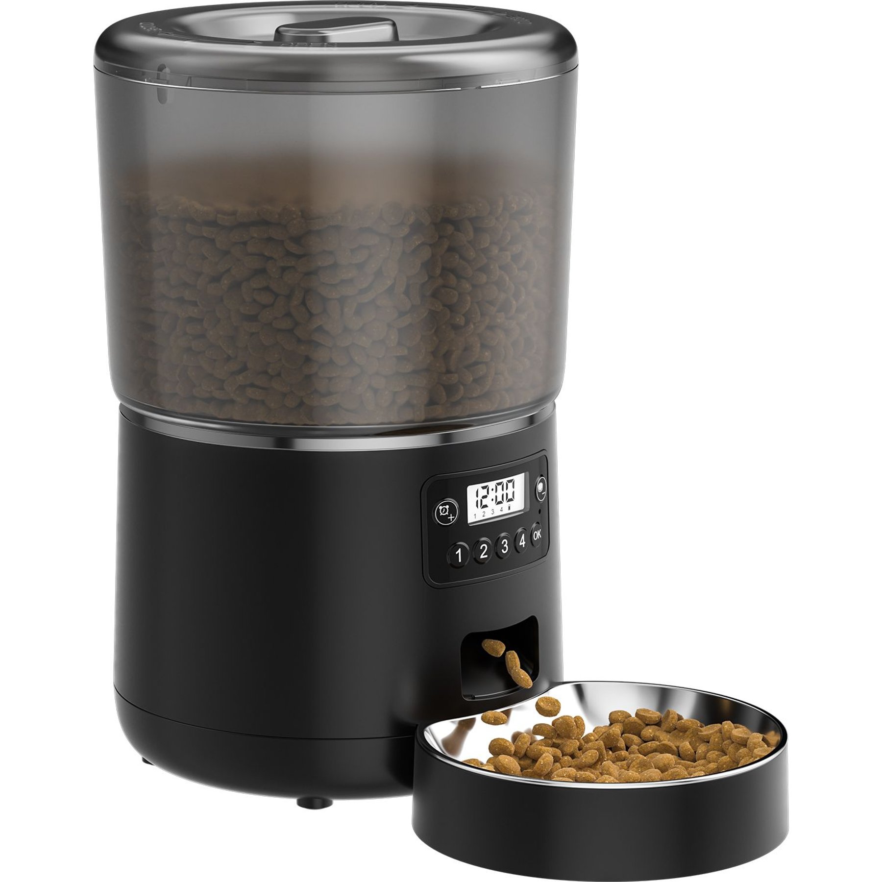 Bueteka Smart Feed Automatic Programmable Anti-Jamming Food Design Timed Cat Feeder, 4-lit, Black
